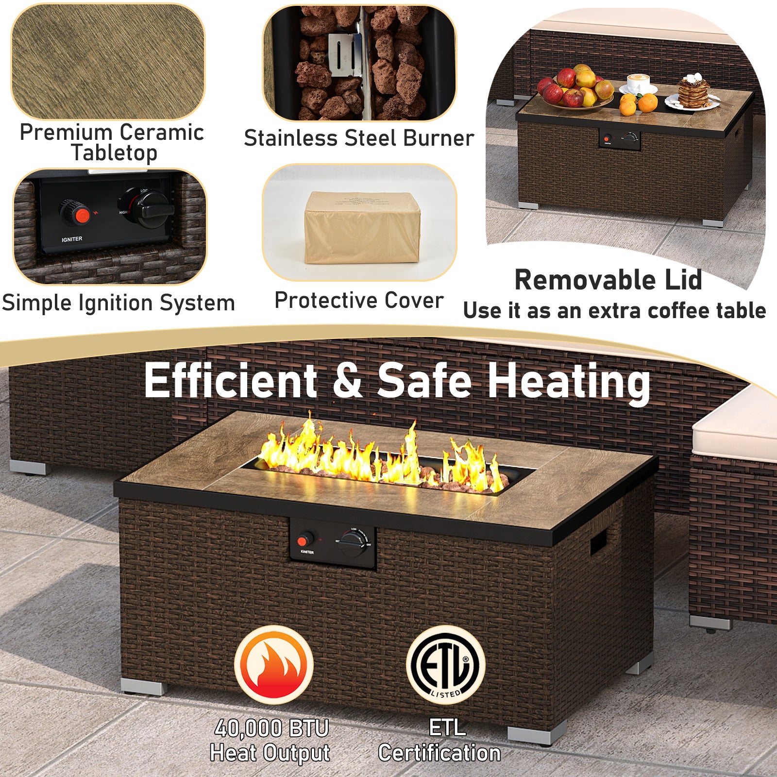 4 Pieces Outdoor Furniture Set with 32 Inch Fire Pit Table and Propane Tank Cover Patio Conversation Sets at Gallery Canada