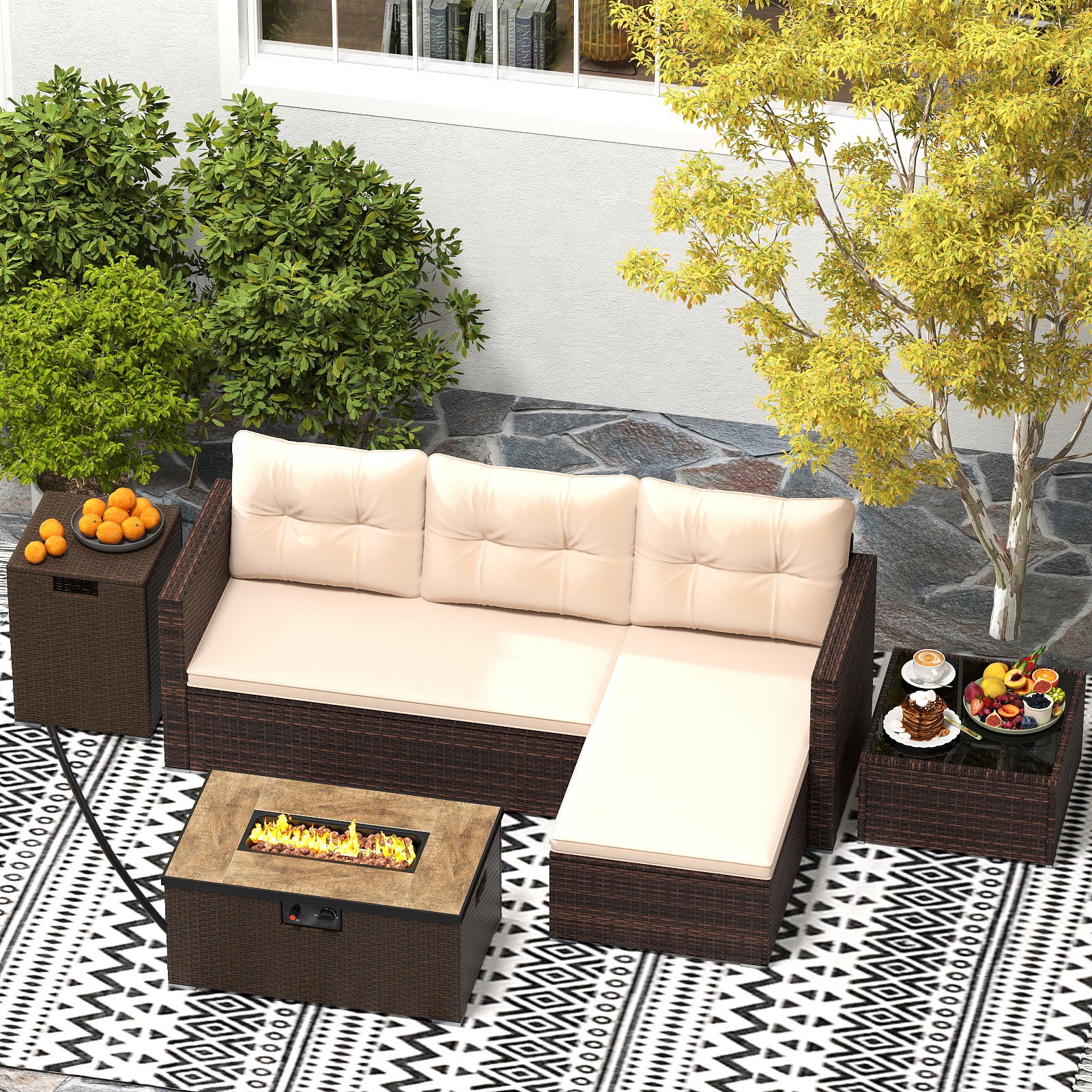 4 Pieces Outdoor Furniture Set with 32 Inch Fire Pit Table and Propane Tank Cover Patio Conversation Sets at Gallery Canada