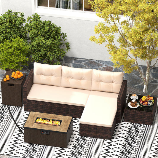 4 Piece Outdoor Furniture Set, 32 Inch Fire Pit Table With Propane Tank Cover