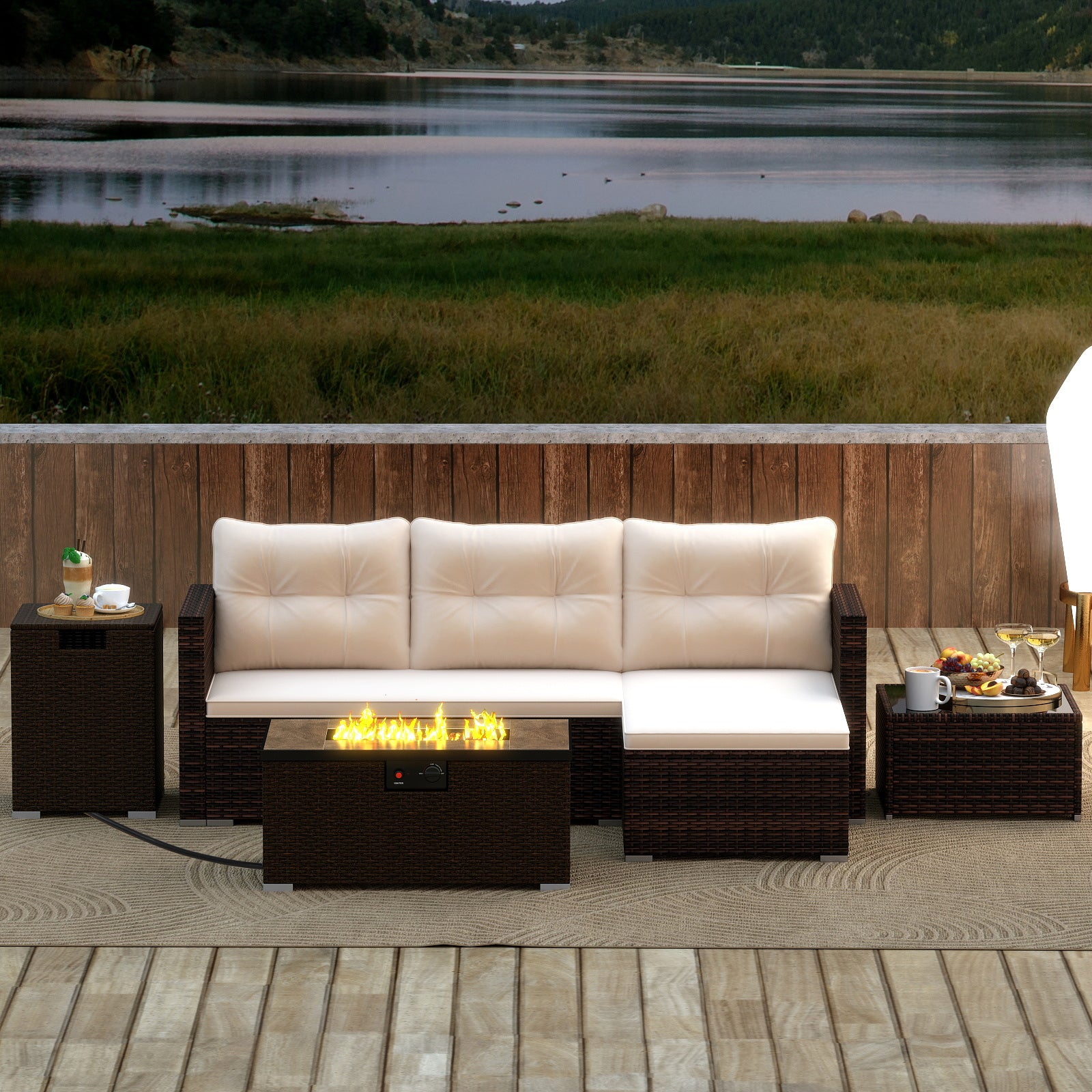 4 Pieces Outdoor Furniture Set with 32 Inch Fire Pit Table and Propane Tank Cover Patio Conversation Sets at Gallery Canada