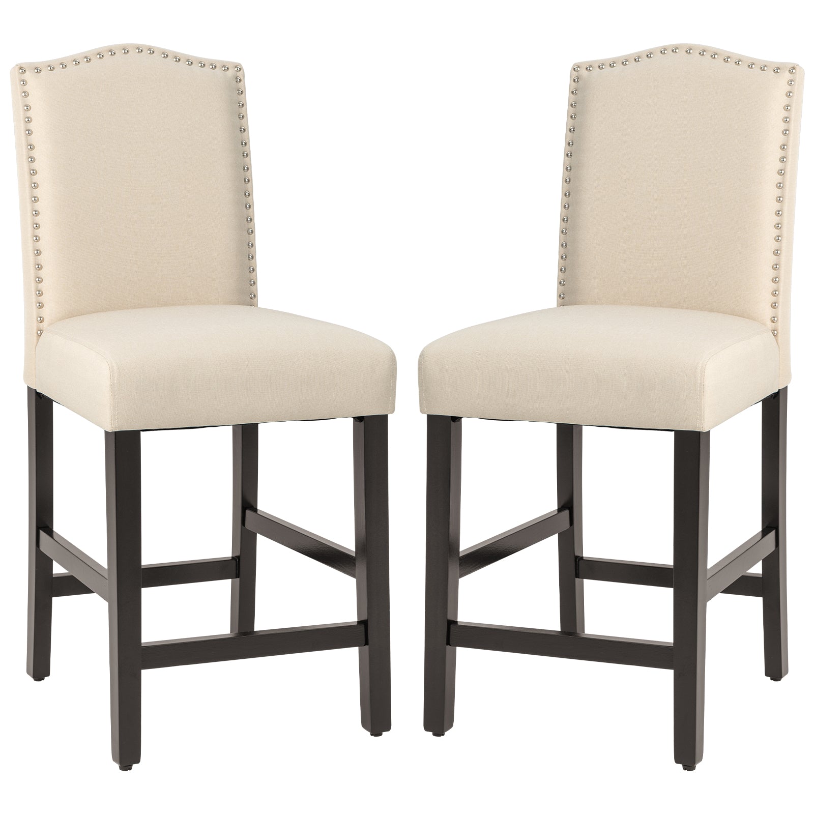 2 Pcs Fabric Nail Head Counter Height Dining Side Chairs Set, Beige Bar Stools at Gallery Canada