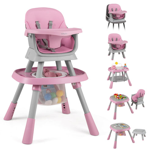 16-In-1 Baby High Chair With Activity Center, Booster Seat, Pink