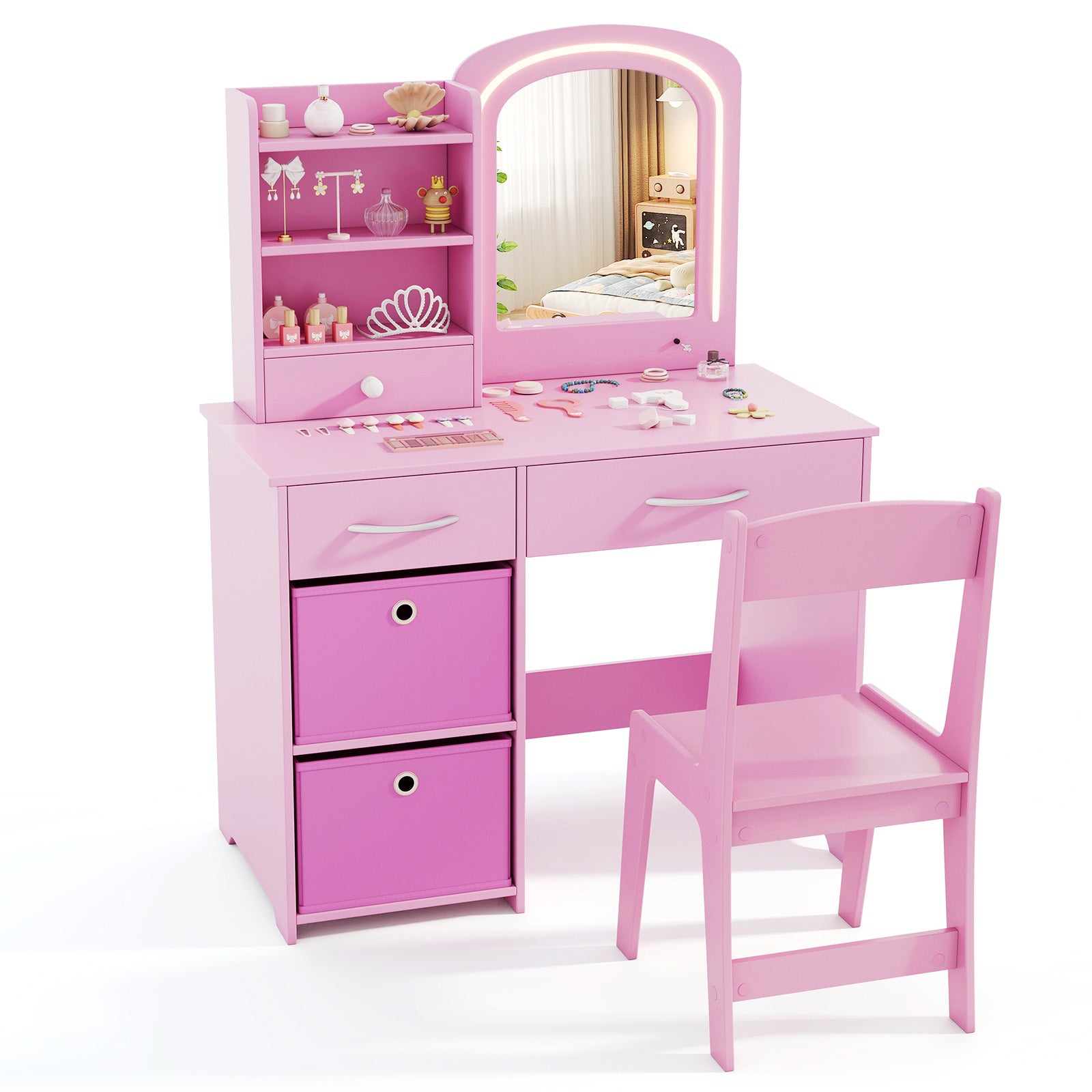 Kids Vanity Set With Lighted Mirror, Makeup Desk And Chair, Pink Kids Vanities at Gallery Canada