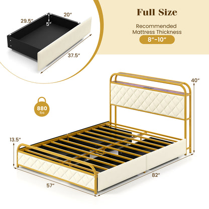Twin/Full/Queen Size Bed Frame with LED Lights and Charging Station Gold-Full Size, Golden Trundle Bed Frame at Gallery Canada