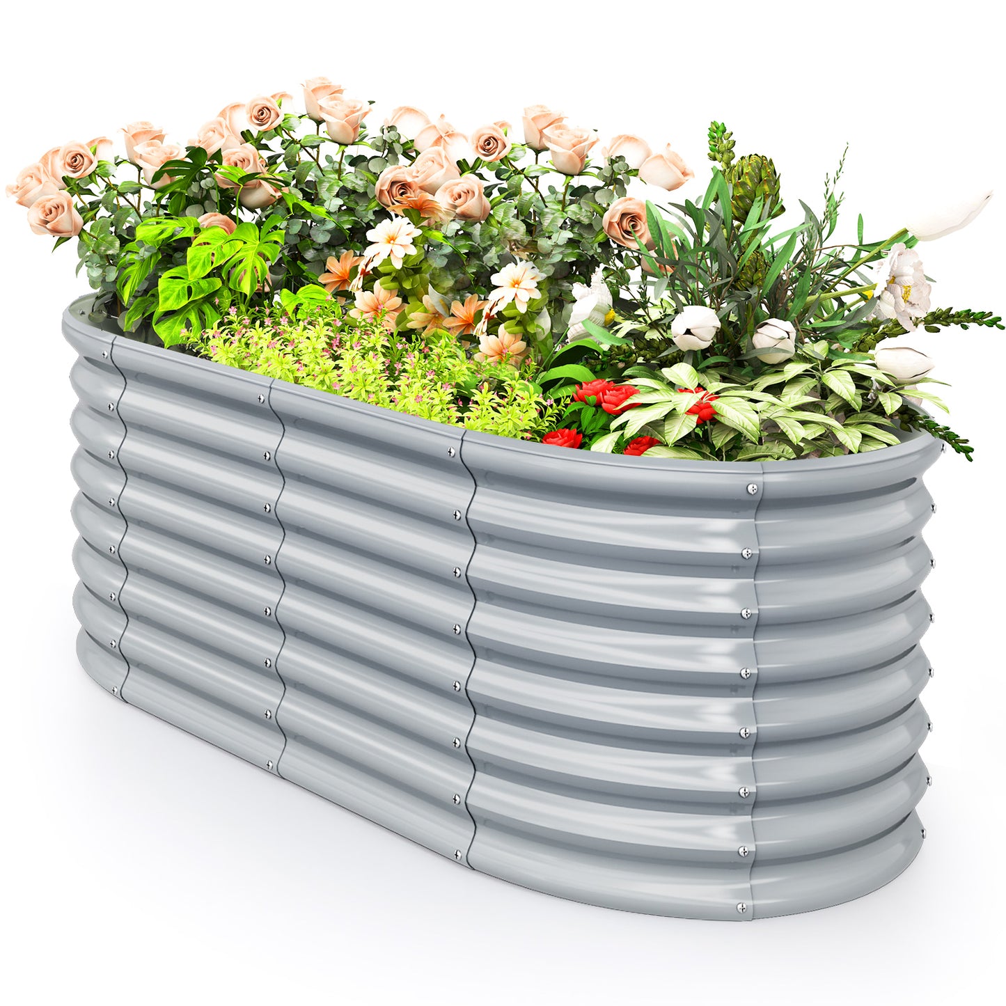 5 x 3 x 2 Feet Metal Oval Raised Garden Bed with Open Bottom Design, Gray Raised Garden Beds at Gallery Canada