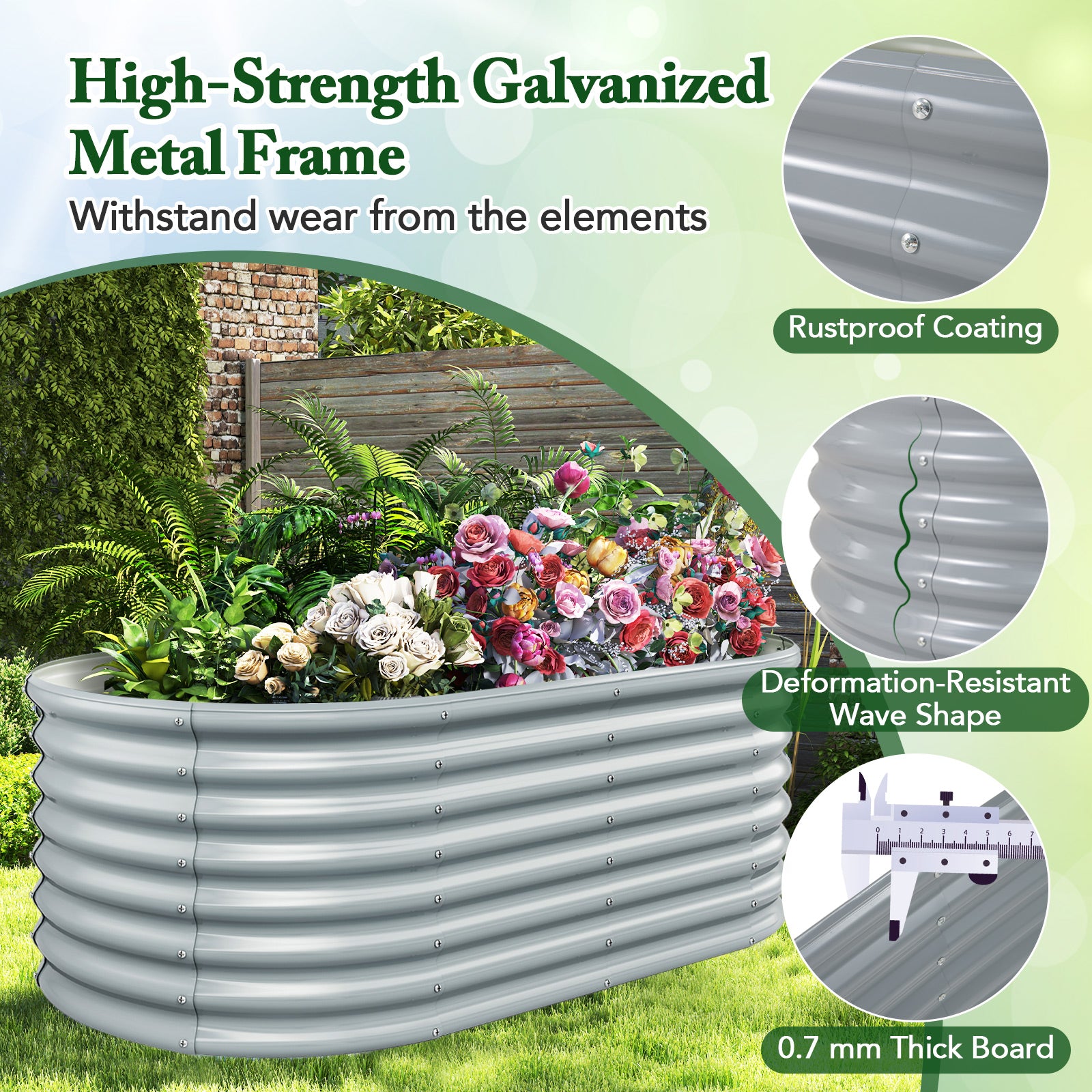 5 x 3 x 2 Feet Metal Oval Raised Garden Bed with Open Bottom Design, Gray Raised Garden Beds at Gallery Canada