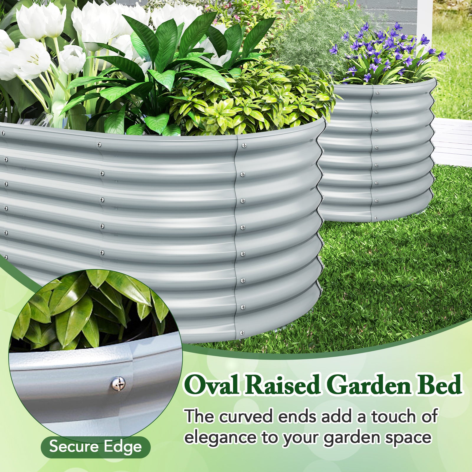 5 x 3 x 2 Feet Metal Oval Raised Garden Bed with Open Bottom Design, Gray Raised Garden Beds at Gallery Canada