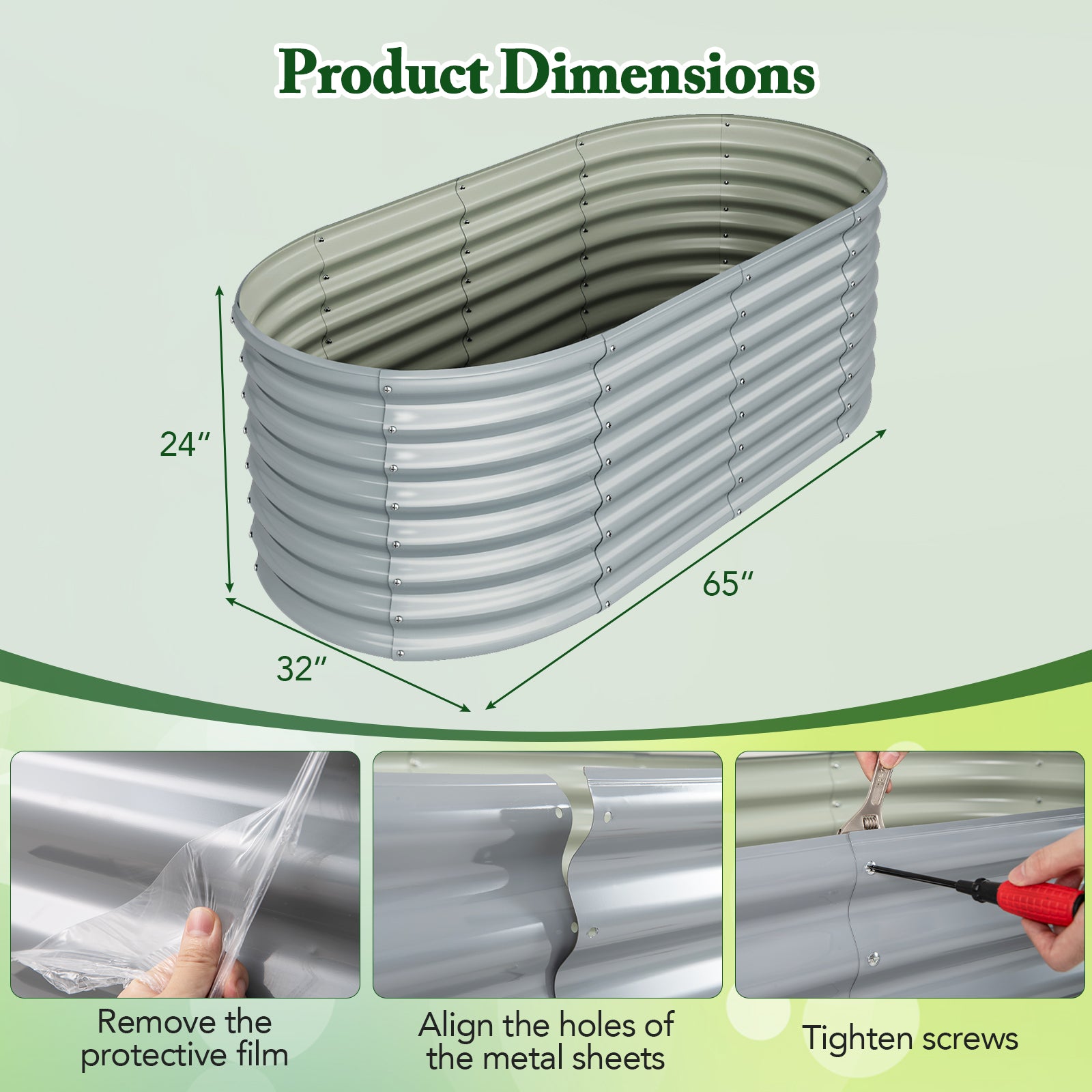 5 x 3 x 2 Feet Metal Oval Raised Garden Bed with Open Bottom Design, Gray Raised Garden Beds at Gallery Canada