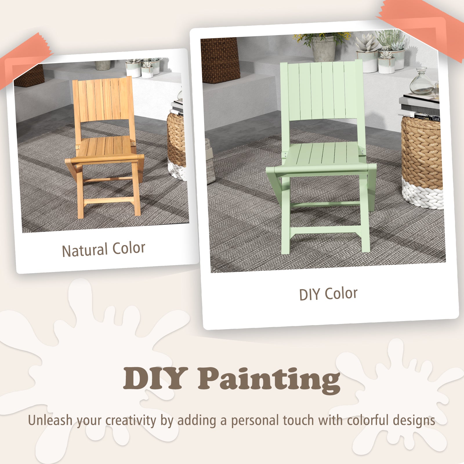 2 Pieces Teak Wood Outdoor Dining Chairs with Slatted Sea Patio Dining Chairs at Gallery Canada