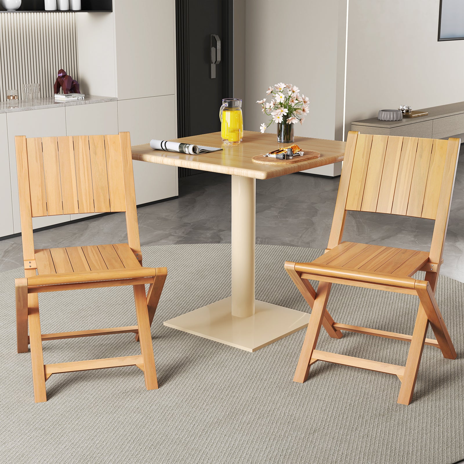 2 Pieces Teak Wood Outdoor Dining Chairs with Slatted Sea Patio Dining Chairs at Gallery Canada