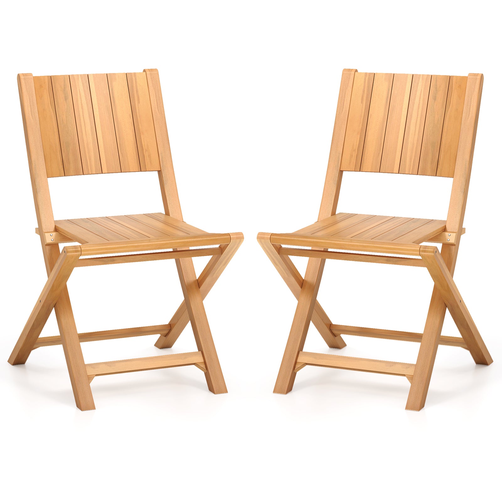 2 Pieces Teak Wood Outdoor Dining Chairs with Slatted Sea Patio Dining Chairs Natural at Gallery Canada