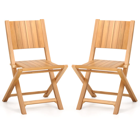 2 Pieces Teak Wood Outdoor Dining Chairs with Slatted Sea Patio Dining Chairs Natural at Gallery Canada