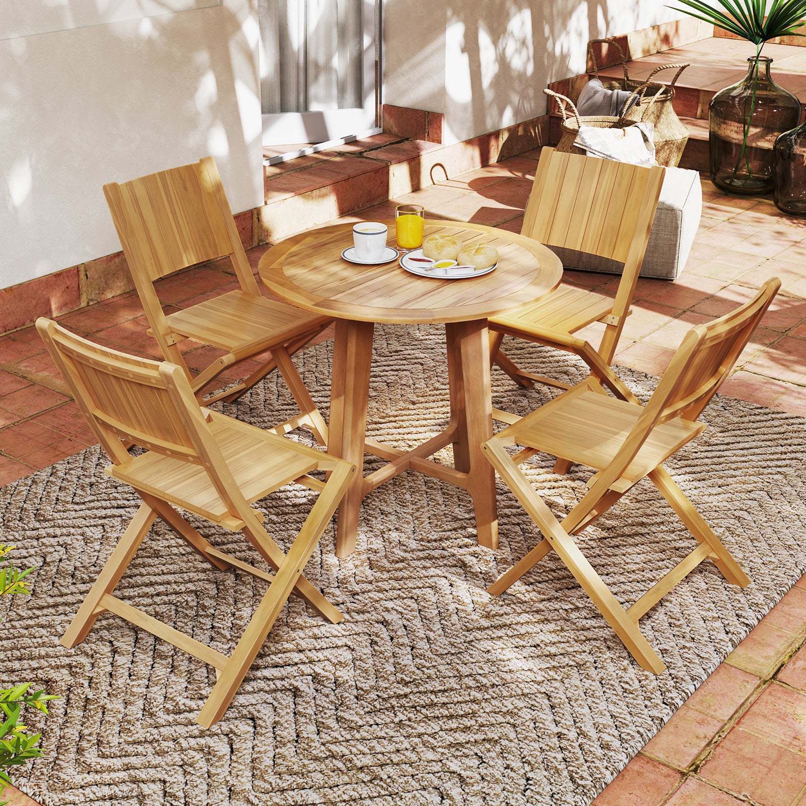 2 Pieces Teak Wood Outdoor Dining Chairs with Slatted Sea Patio Dining Chairs at Gallery Canada