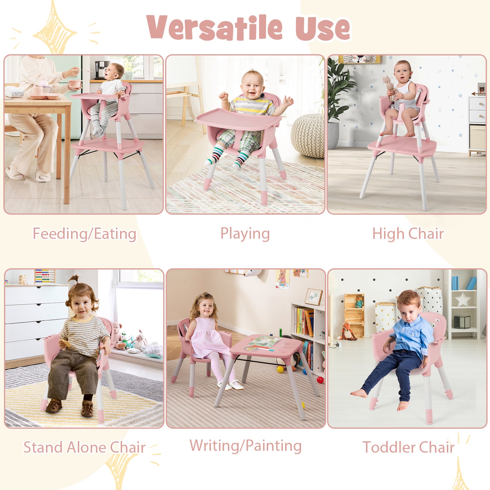 4-in-1 Baby Convertible Toddler Table Chair Set with PU Cushion, Pink High Chairs at Gallery Canada