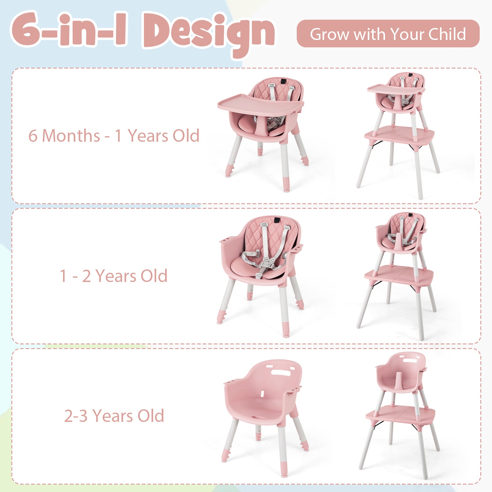 4-in-1 Baby Convertible Toddler Table Chair Set with PU Cushion, Pink High Chairs at Gallery Canada