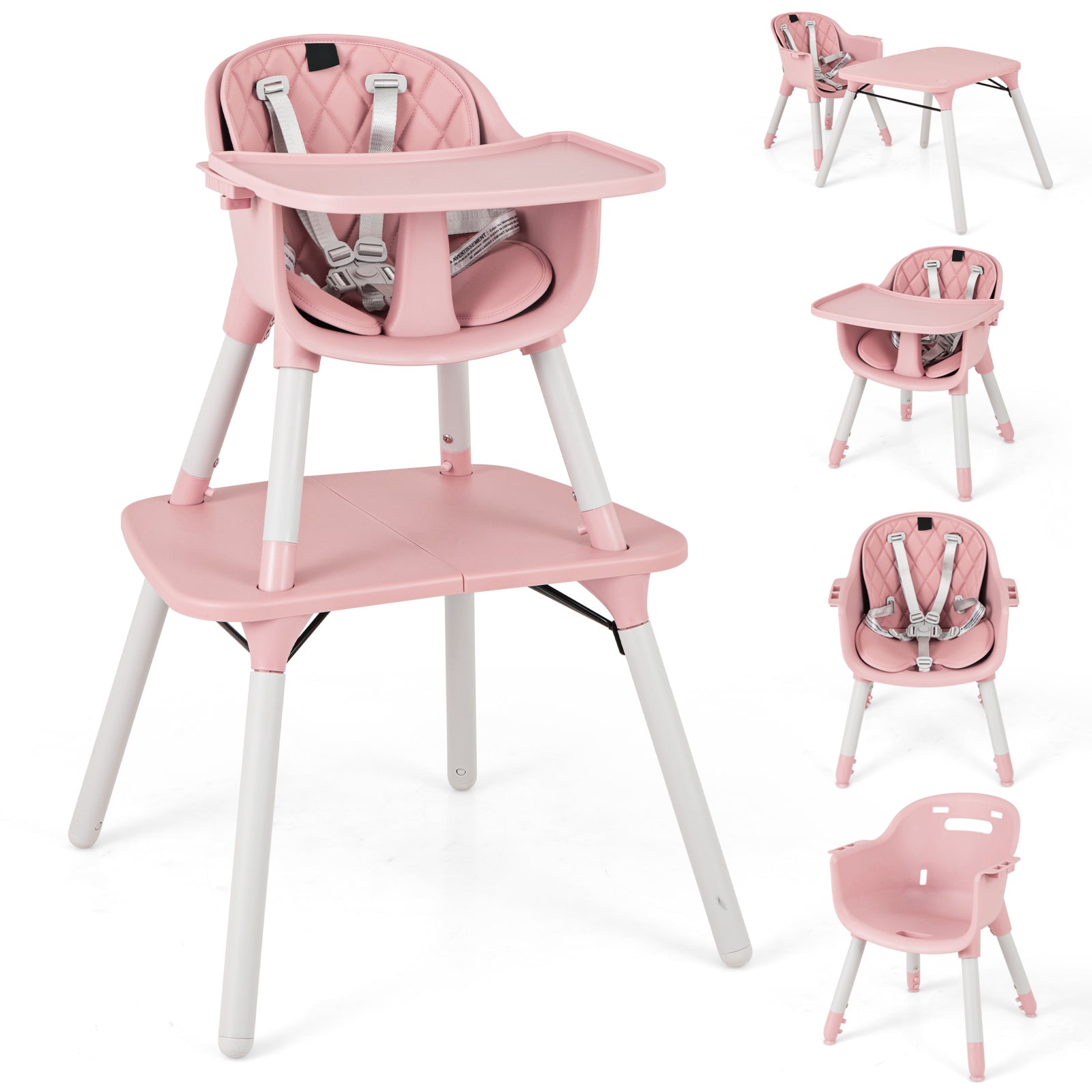 4-in-1 Baby Convertible Toddler Table Chair Set with PU Cushion, Pink High Chairs at Gallery Canada