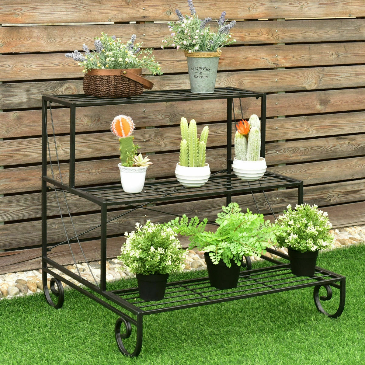 3 Tier Outdoor Metal Garden Planter Holder Shelf, Black Plant Stands at Gallery Canada