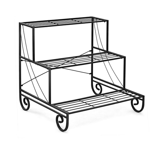3 Tier Outdoor Metal Garden Planter Holder Shelf, Black Plant Stands Black at Gallery Canada