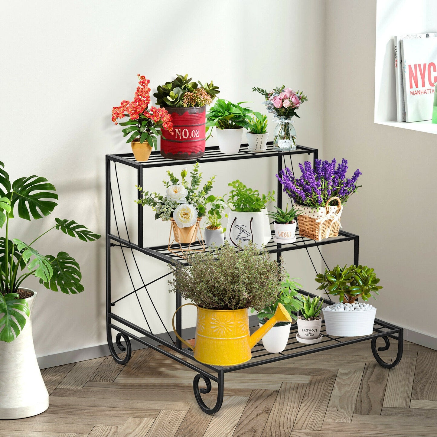 3 Tier Outdoor Metal Garden Planter Holder Shelf, Black Plant Stands at Gallery Canada