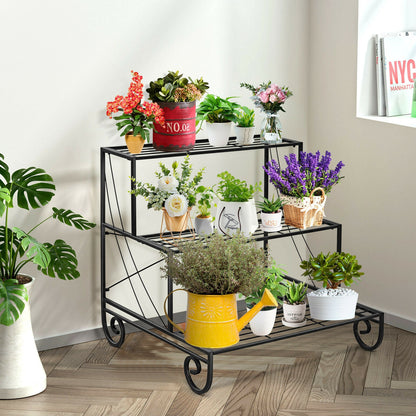 3 Tier Outdoor Metal Garden Planter Holder Shelf, Black Plant Stands at Gallery Canada