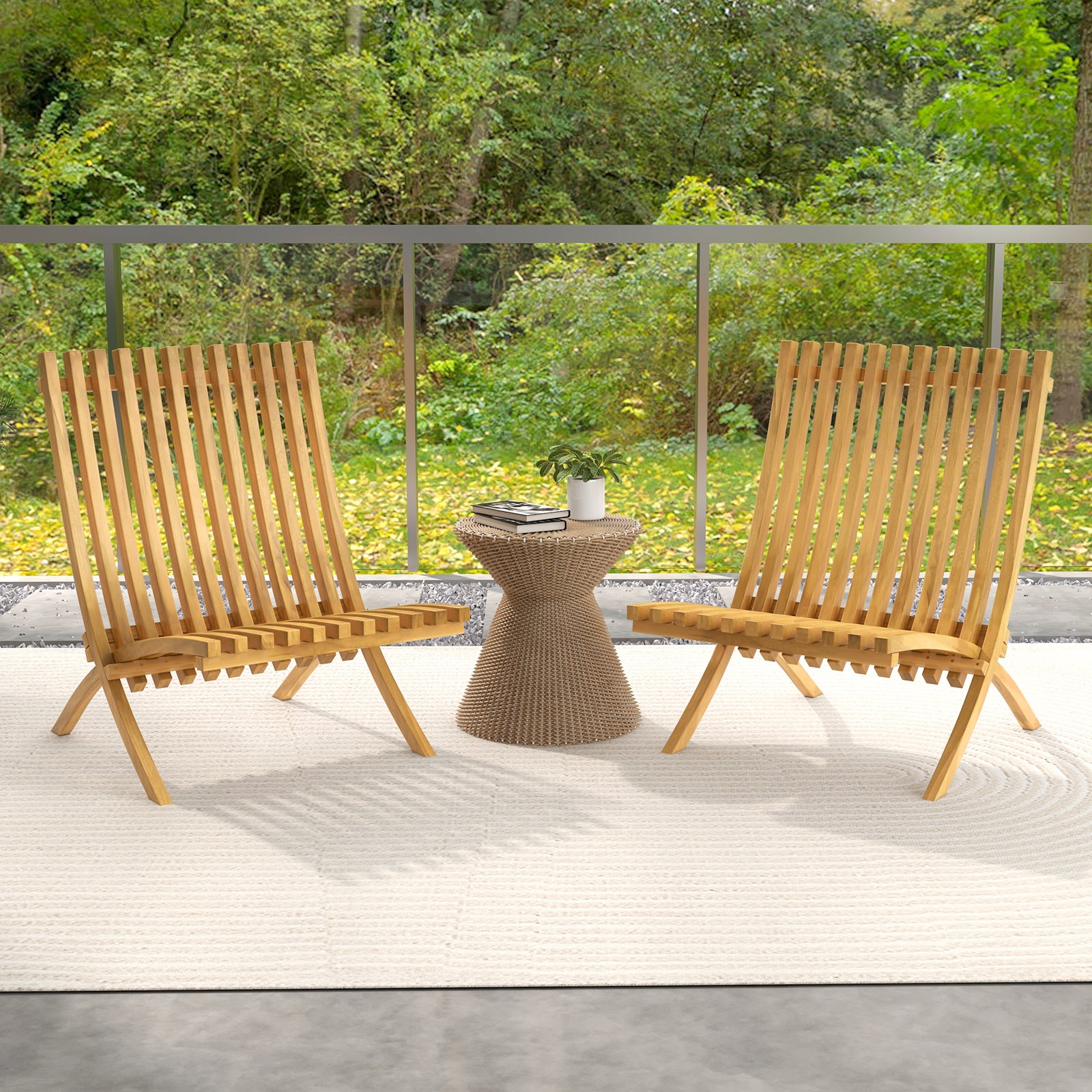 Folding Teak Wood Outdoor Lounge Chair with Slatted Seat and Backrest Patio Dining Chairs at Gallery Canada