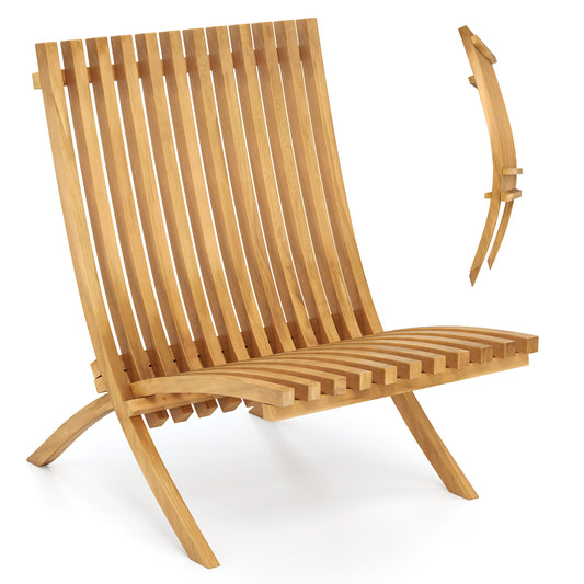 Folding Teak Wood Outdoor Lounge Chair with Slatted Seat and Backrest Patio Dining Chairs Natural at Gallery Canada