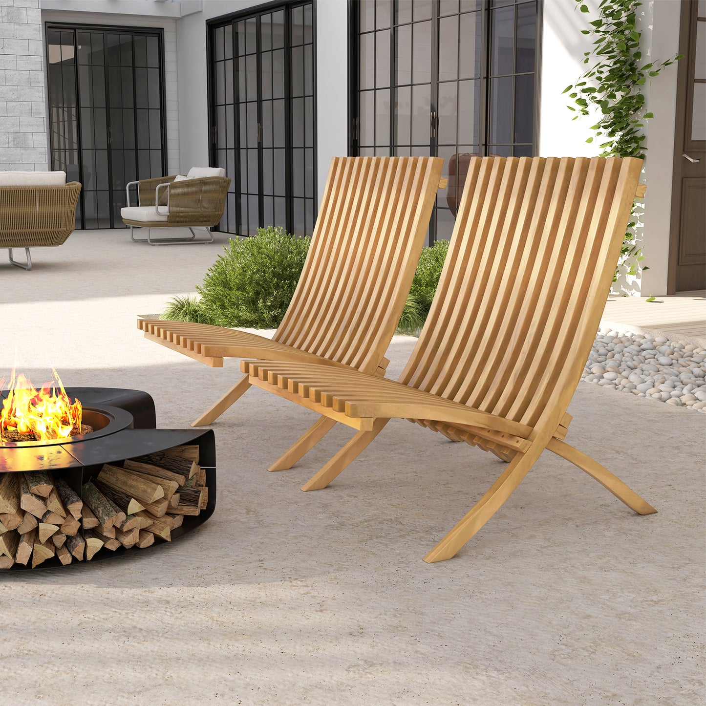 Folding Teak Wood Outdoor Lounge Chair with Slatted Seat and Backrest Patio Dining Chairs at Gallery Canada