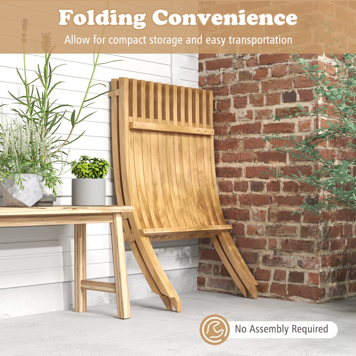 Folding Teak Wood Outdoor Lounge Chair with Slatted Seat and Backrest Patio Dining Chairs at Gallery Canada
