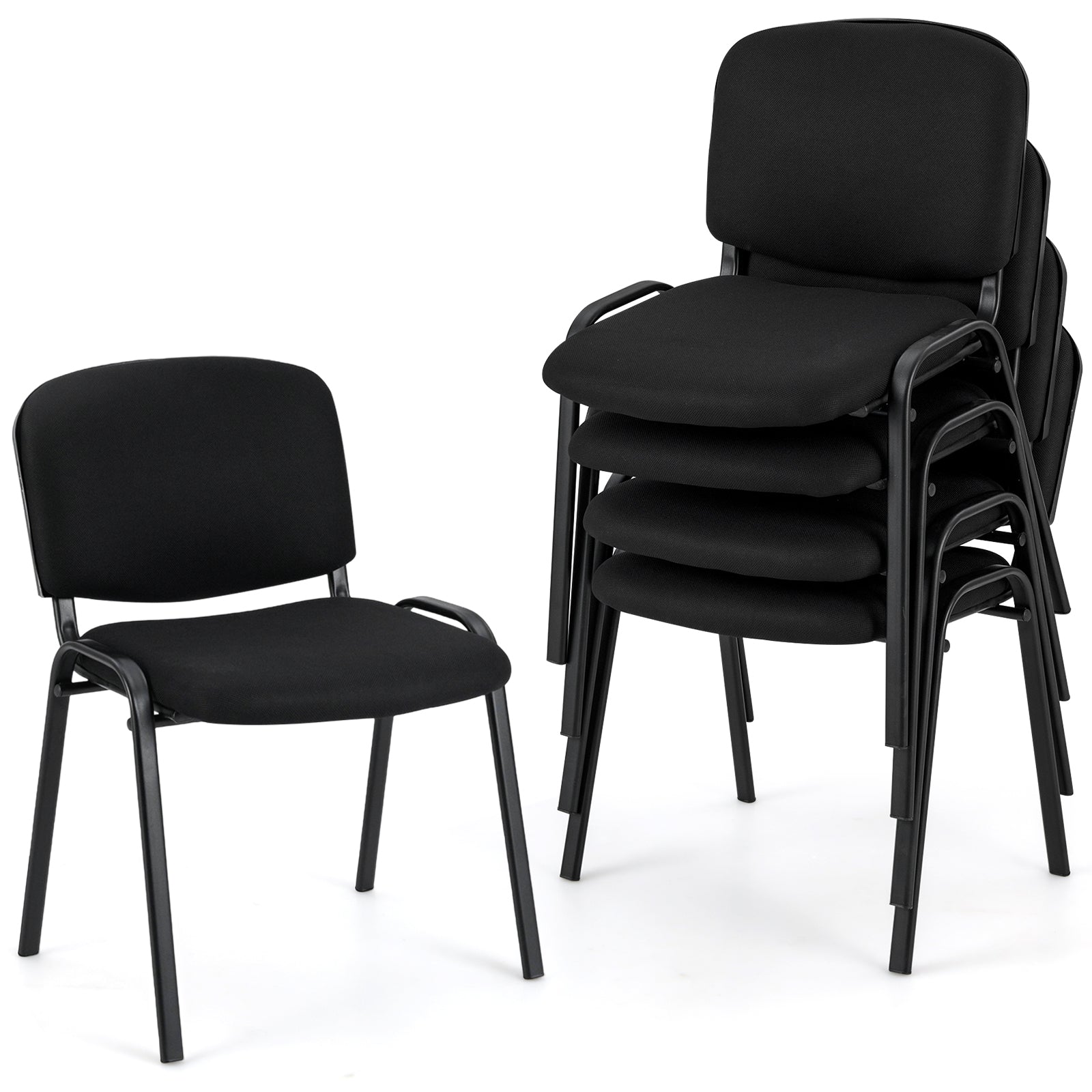 Office Chair with Metal Frame and Padded Cushions for Conference Room-Set of 5, Black Conference Chairs Set of 5 at Gallery Canada