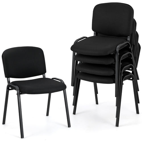Office Chair with Metal Frame and Padded Cushions for Conference Room-Set of 5, Black