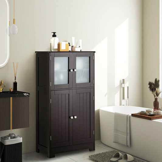 Bathroom Floor Storage Locker Kitchen Cabinet with Doors and Adjustable Shelf, Brown Floor Cabinets Brown at Gallery Canada