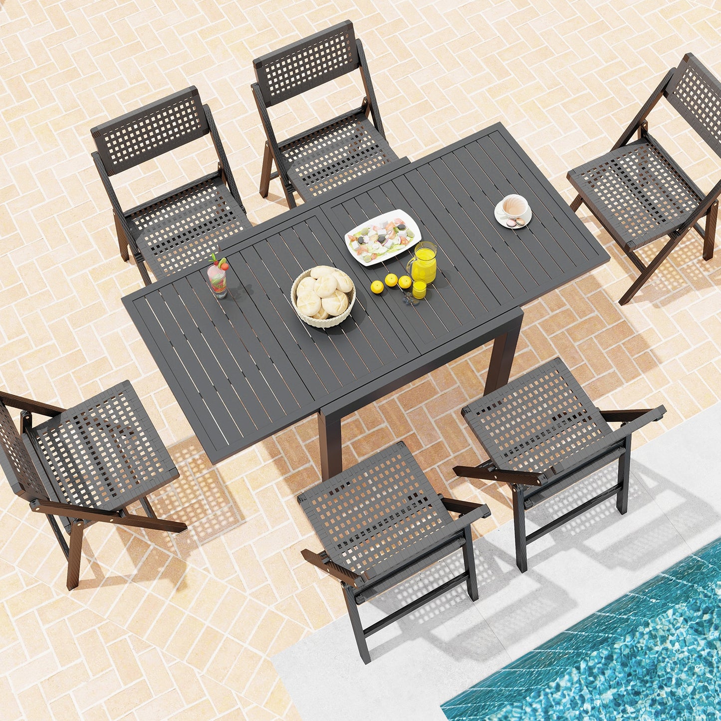 Expandable Patio Dining Table for 4-6 People-Grey, Gray Patio Tables at Gallery Canada