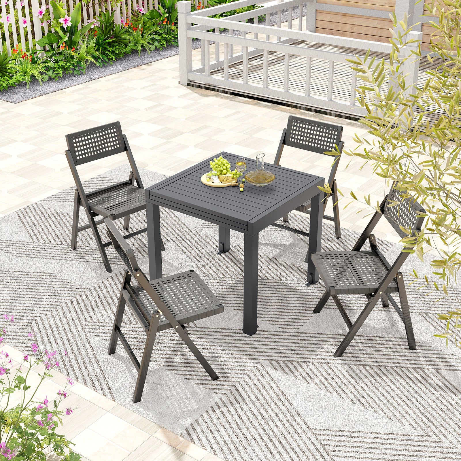 Expandable Patio Dining Table for 4-6 People-Grey, Gray Patio Tables at Gallery Canada