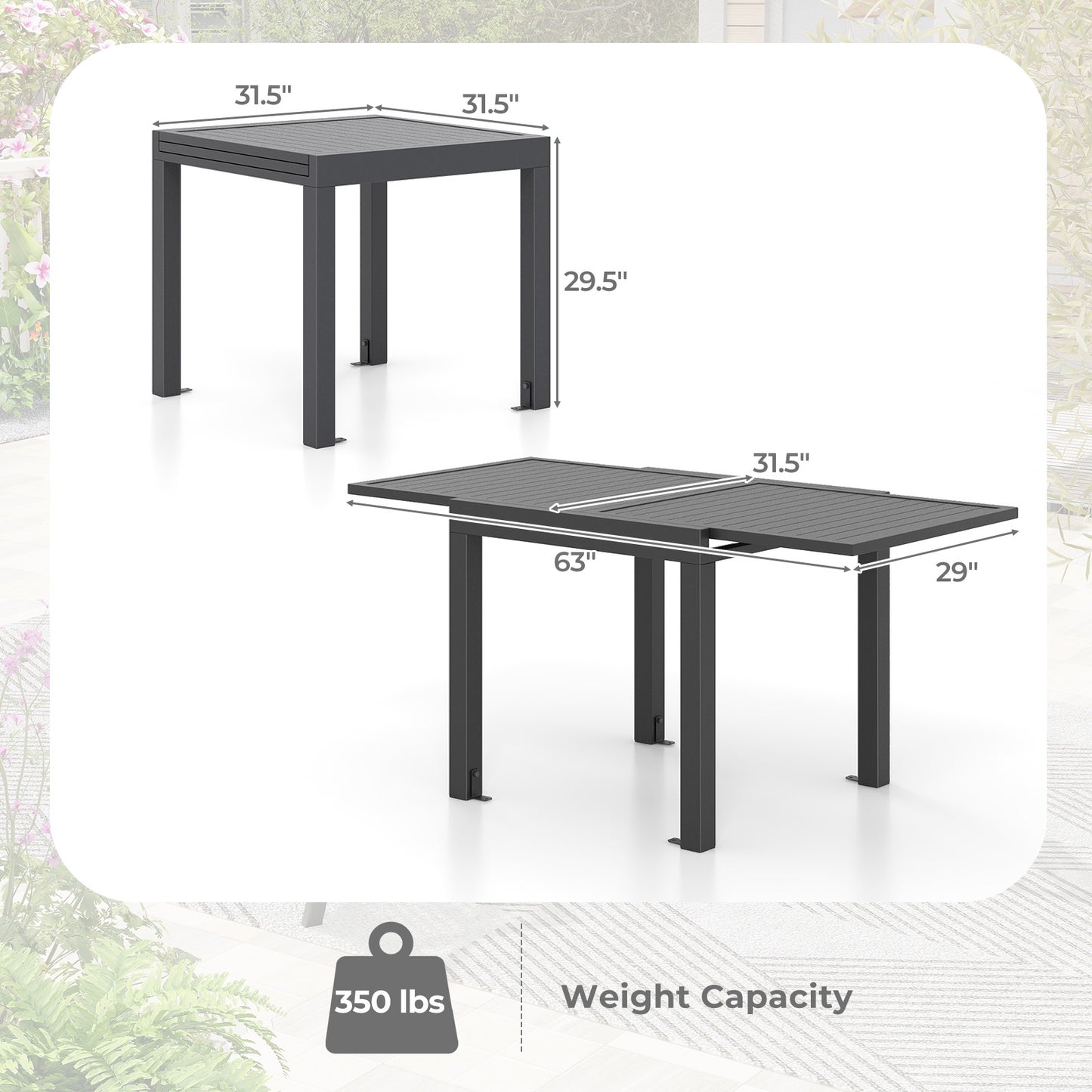 Expandable Patio Dining Table for 4-6 People-Grey, Gray Patio Tables at Gallery Canada