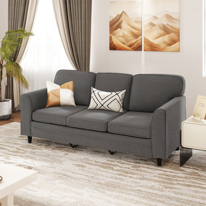 Upholstered Teddy Velvet 3-Seat Sofa with Comfy Back Pillows, Gray Sofas & Loveseats at Gallery Canada