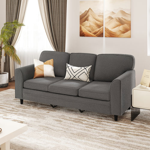 Upholstered Teddy Velvet 3-Seat Sofa with Comfy Back Pillows, Gray