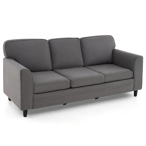 Upholstered Teddy Velvet 3-Seat Sofa with Comfy Back Pillows, Gray