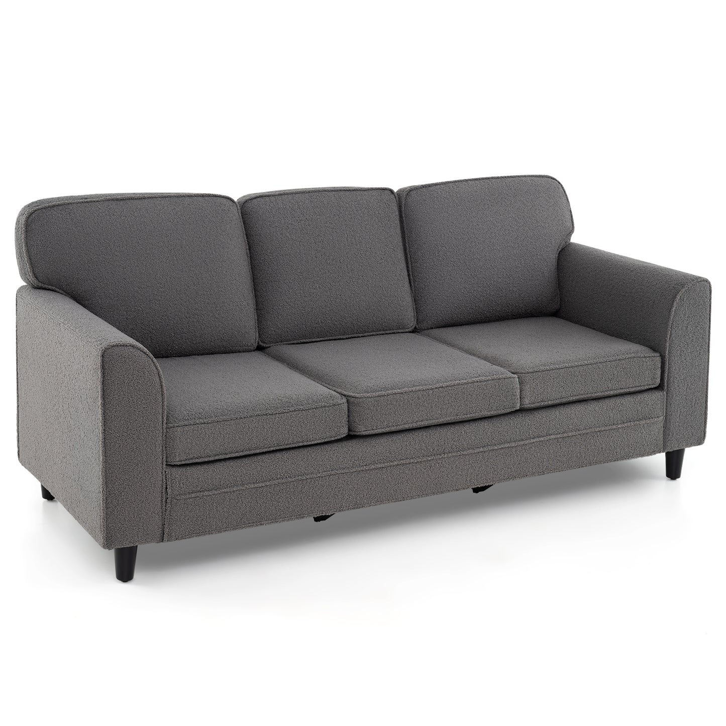 Upholstered Teddy Velvet 3-Seat Sofa with Comfy Back Pillows, Gray Sofas & Loveseats at Gallery Canada