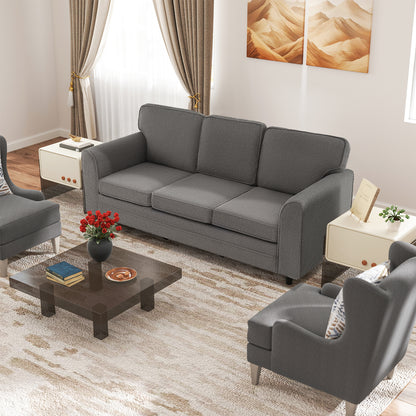 Upholstered Teddy Velvet 3-Seat Sofa with Comfy Back Pillows, Gray Sofas & Loveseats at Gallery Canada