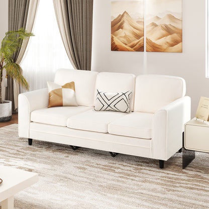 Upholstered Teddy Velvet 3-Seat Sofa with Comfy Back Pillows, White Sofas & Loveseats at Gallery Canada
