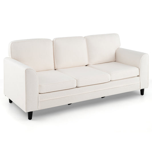 Upholstered Teddy Velvet 3-Seat Sofa with Comfy Back Pillows, White Sofas & Loveseats White at Gallery Canada