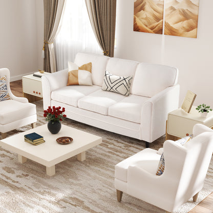Upholstered Teddy Velvet 3-Seat Sofa with Comfy Back Pillows, White Sofas & Loveseats at Gallery Canada