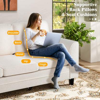 Upholstered Teddy Velvet 3-Seat Sofa with Comfy Back Pillows, White Sofas & Loveseats at Gallery Canada