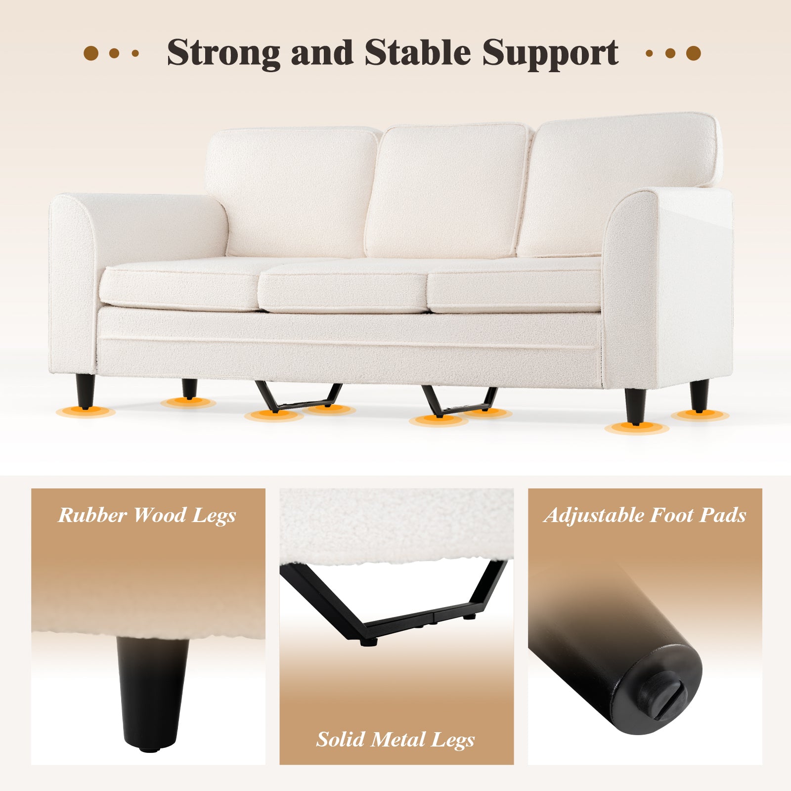 Upholstered Teddy Velvet 3-Seat Sofa with Comfy Back Pillows, White Sofas & Loveseats at Gallery Canada