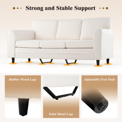 Upholstered Teddy Velvet 3-Seat Sofa with Comfy Back Pillows, White Sofas & Loveseats at Gallery Canada