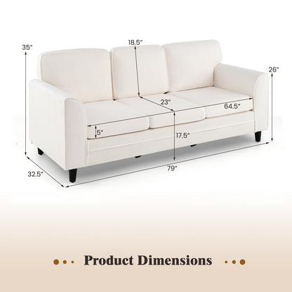 Upholstered Teddy Velvet 3-Seat Sofa with Comfy Back Pillows, White Sofas & Loveseats at Gallery Canada