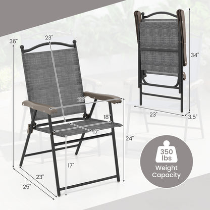 Set of 2 Patio Folding Sling Back Camping Deck Chairs, Gray Patio Dining Chairs at Gallery Canada