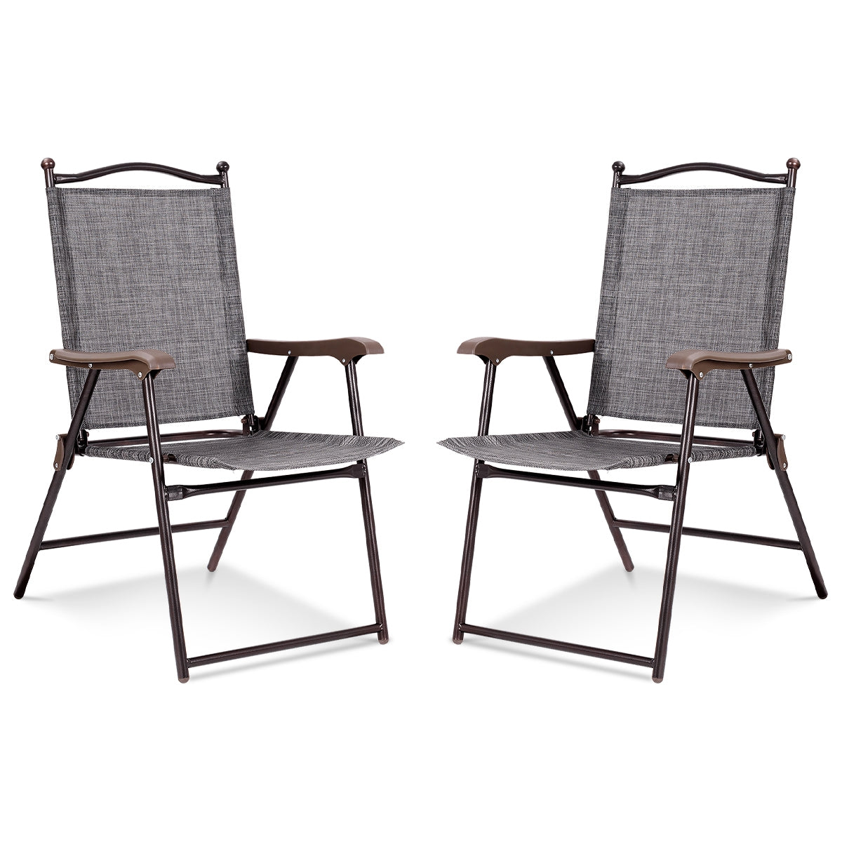 Set of 2 Patio Folding Sling Back Camping Deck Chairs, Gray Patio Dining Chairs at Gallery Canada
