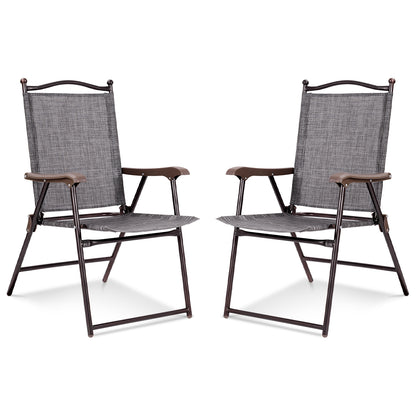 Set of 2 Patio Folding Sling Back Camping Deck Chairs, Gray Patio Dining Chairs at Gallery Canada