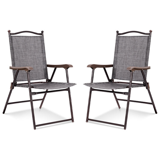 Set of 2 Patio Folding Sling Back Camping Deck Chairs, Gray Patio Dining Chairs Gray at Gallery Canada
